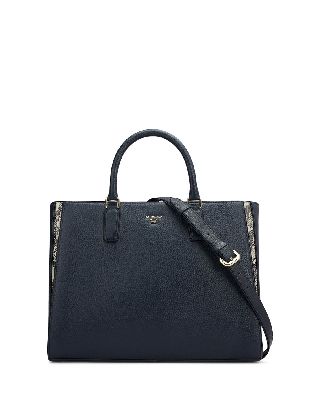 

Da Milano Women Textured Leather Handheld Bag, Navy blue