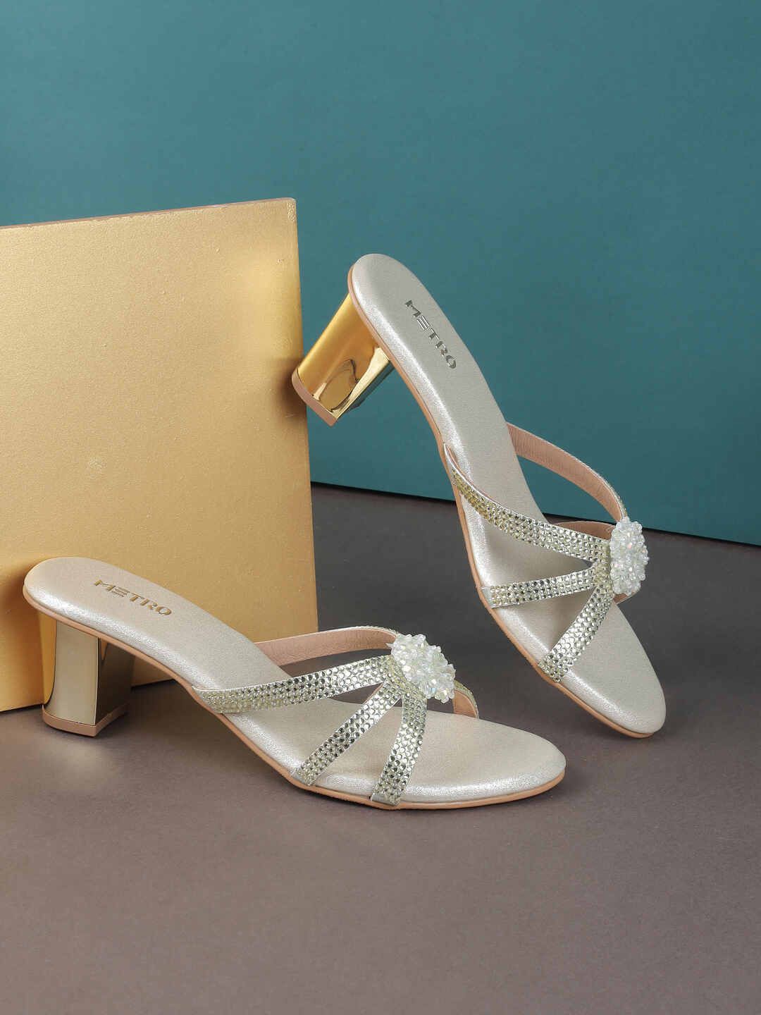 

Metro Embellished Block Heel Sandals, Gold