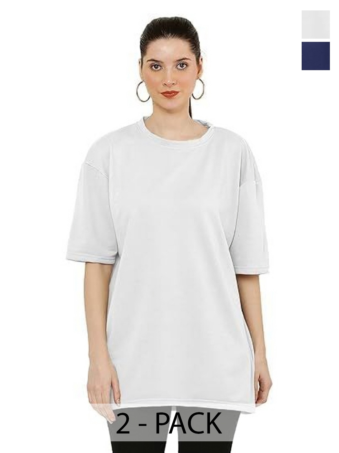 

NOTWILD Women Pack Of 2 Solid Round Neck Cotton T-shirts, White