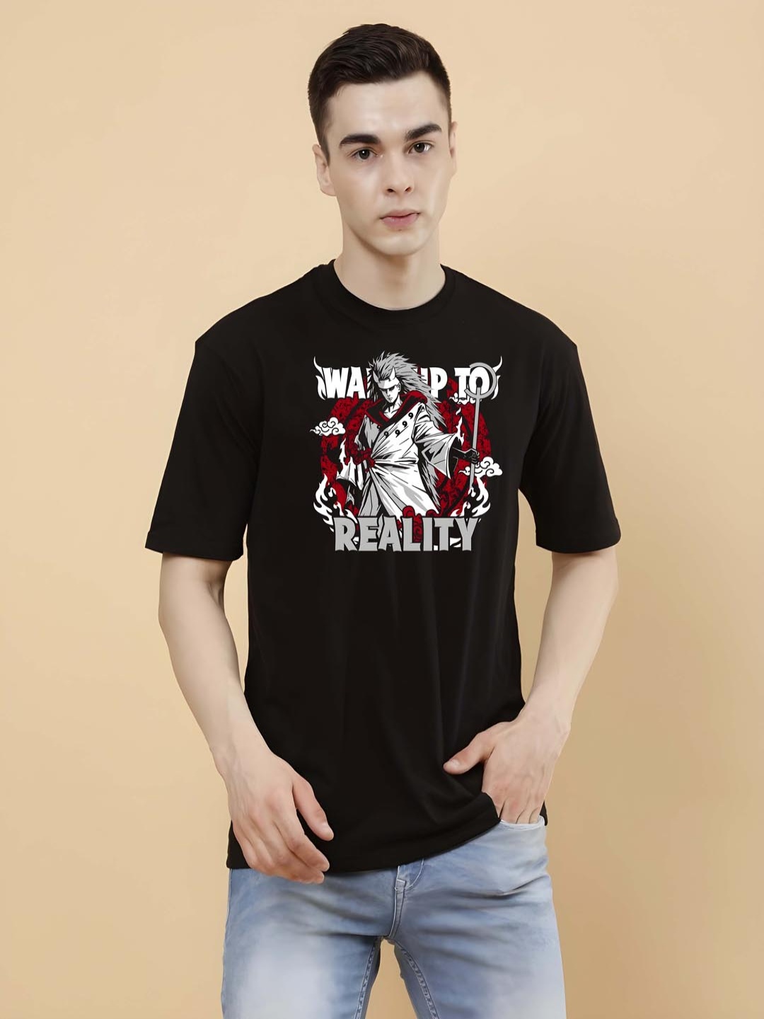 

Moda Rapido Men Drop-Shoulder Sleeves Pure Cotton T-shirt, Black
