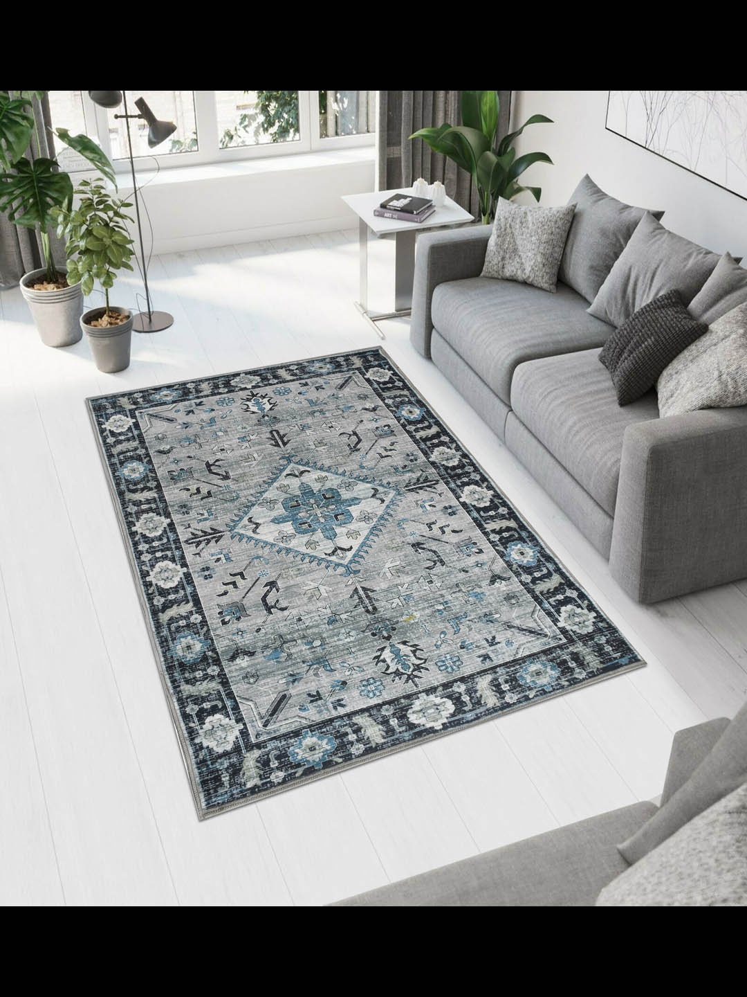 

MAA HOME CONCEPT Blue Ethnic Motifs Anti-Skid Woollen Carpet