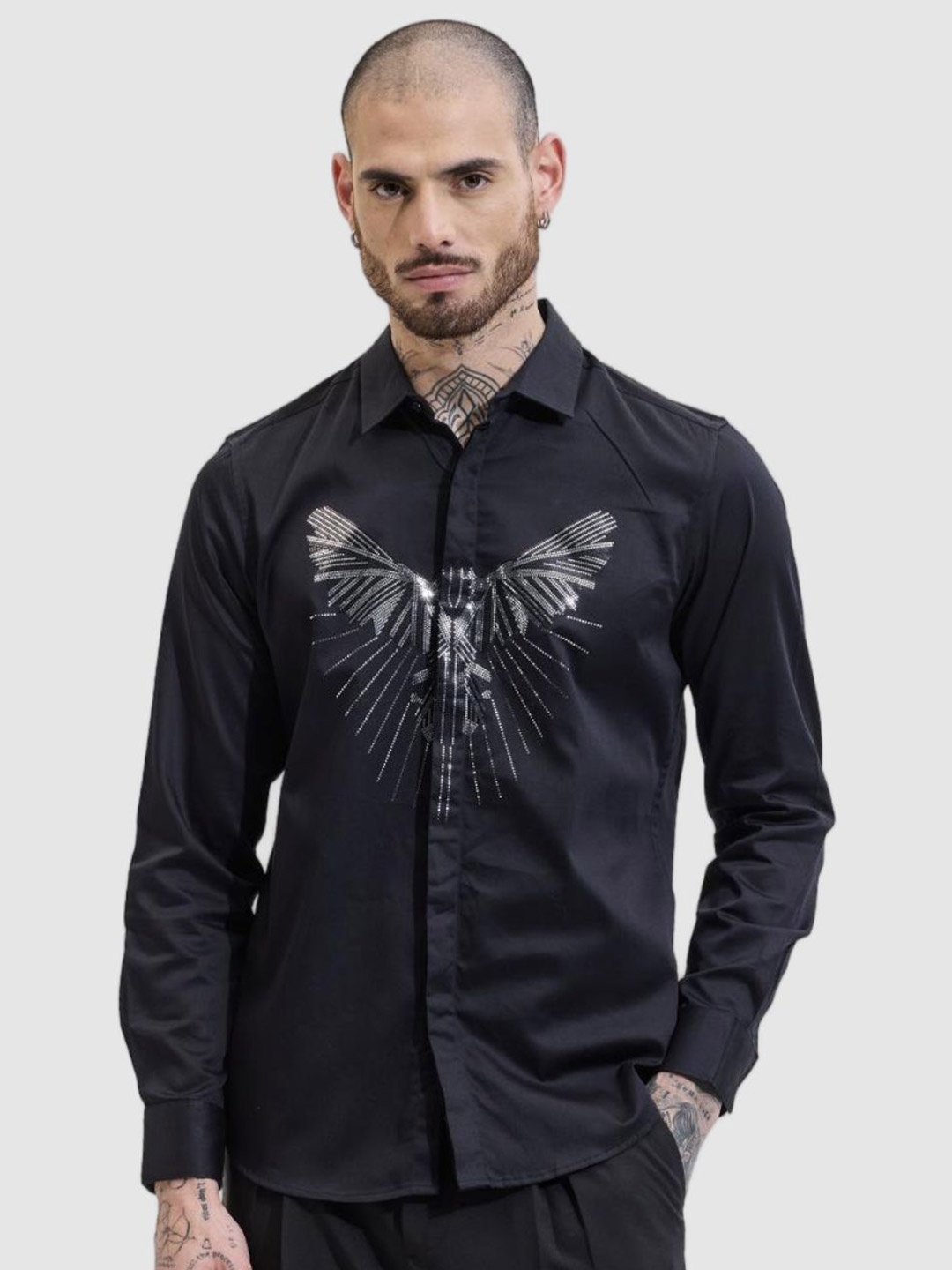 

Snitch Men Smart Slim Fit Spread Collar Abstract Printed Cotton Party Shirt, Black