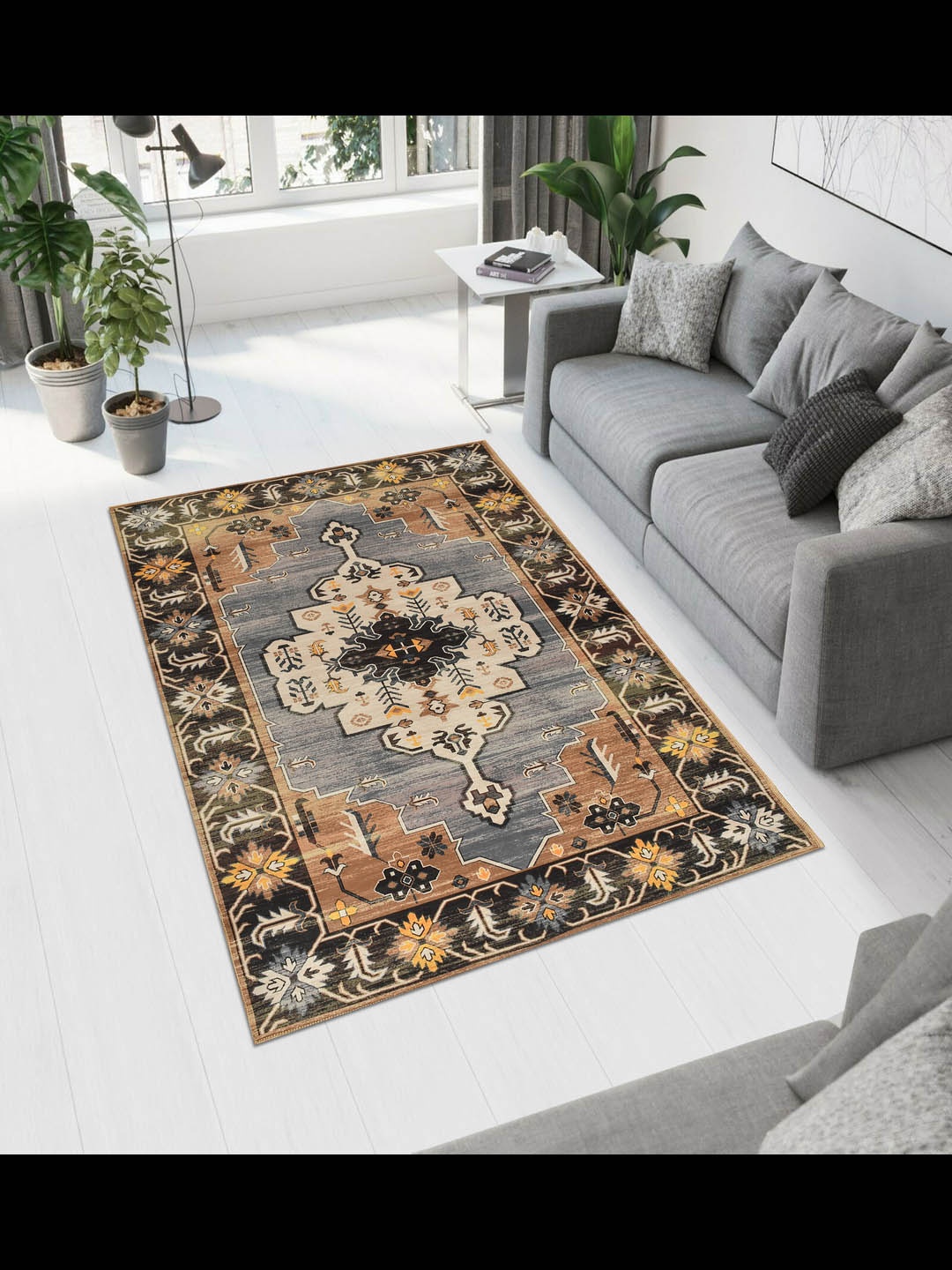 

MAA HOME CONCEPT Black Ethnic Motifs Anti-Skid Woollen Carpet