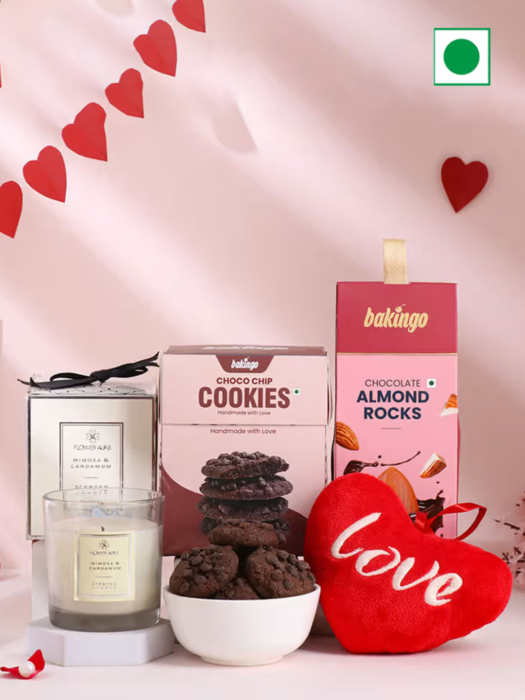 

Floweraura 4-Pcs Choco Cookies & Scented Candle Valentine Gift Set 500g, Red