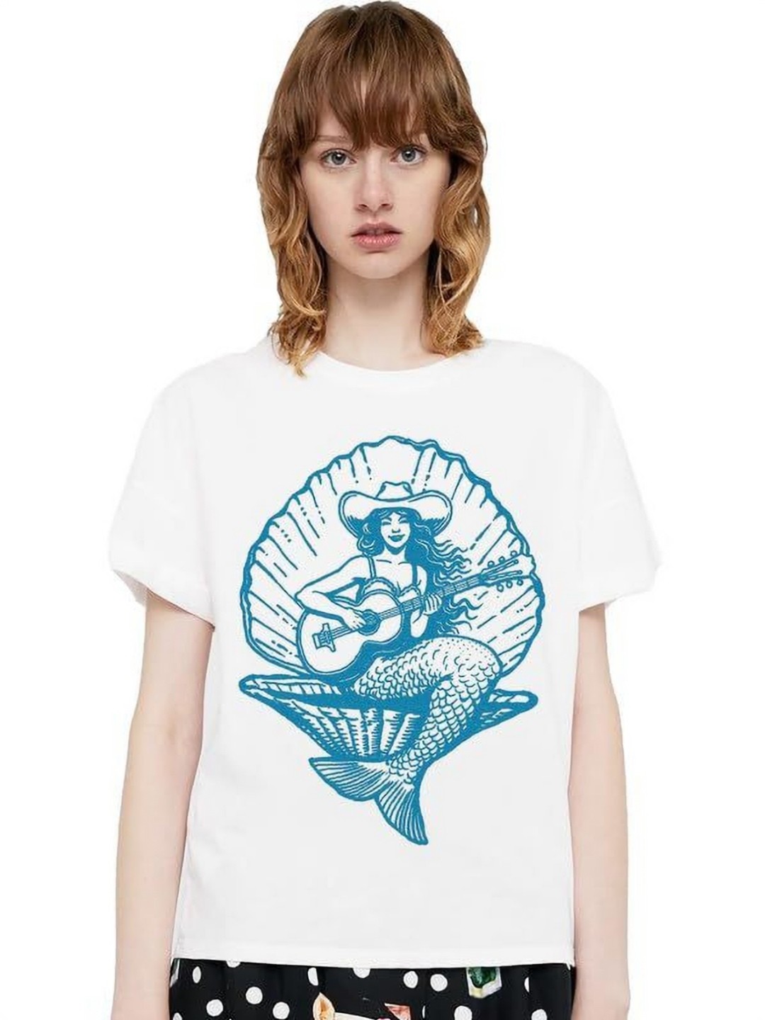 

VLAM Women Printed Raw Edge T-shirt, White