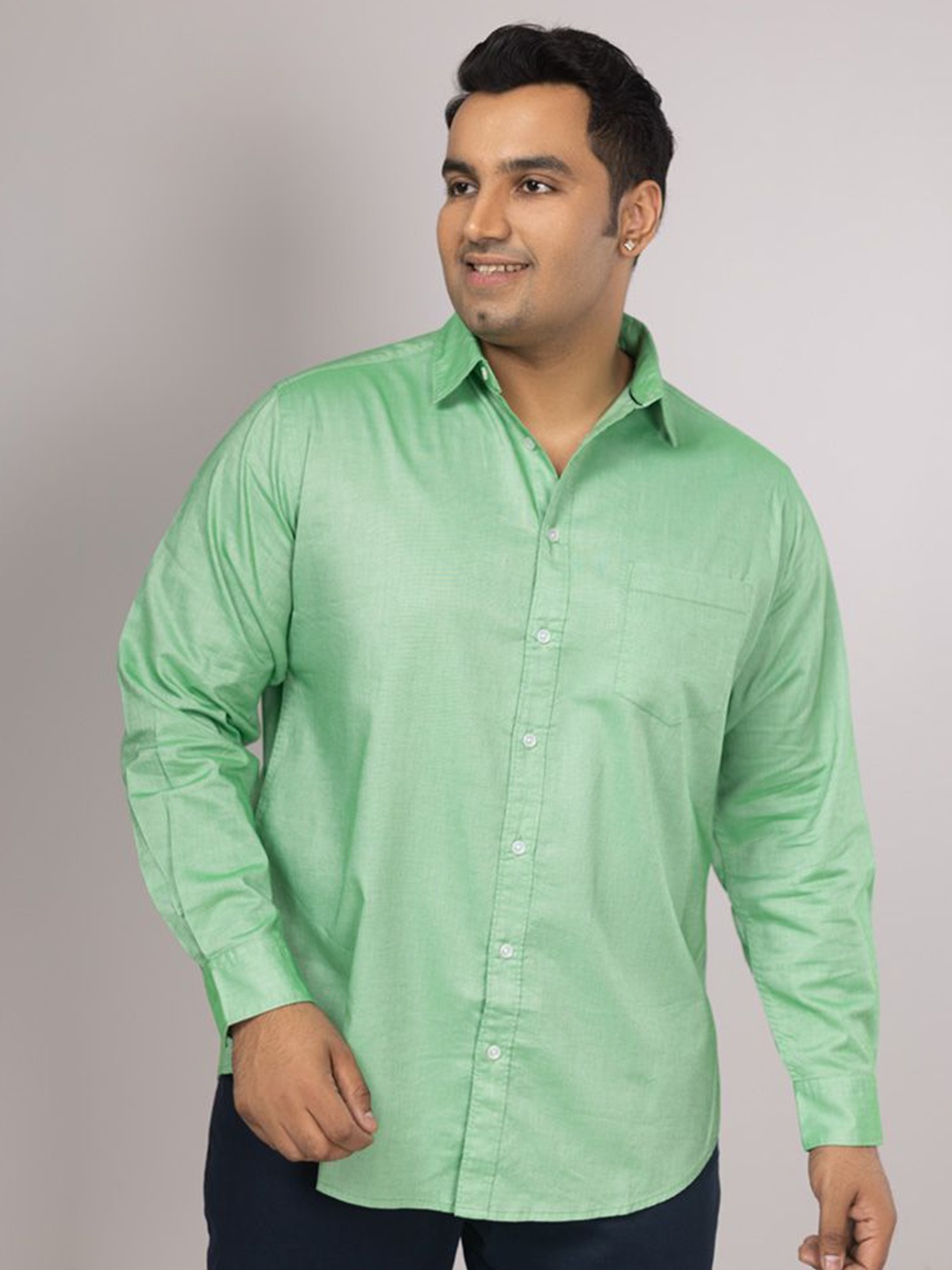 

Sizeupp Men Plus Size Standard Oversized Fit Spread Collar Solid Cotton Casual Shirt, Green