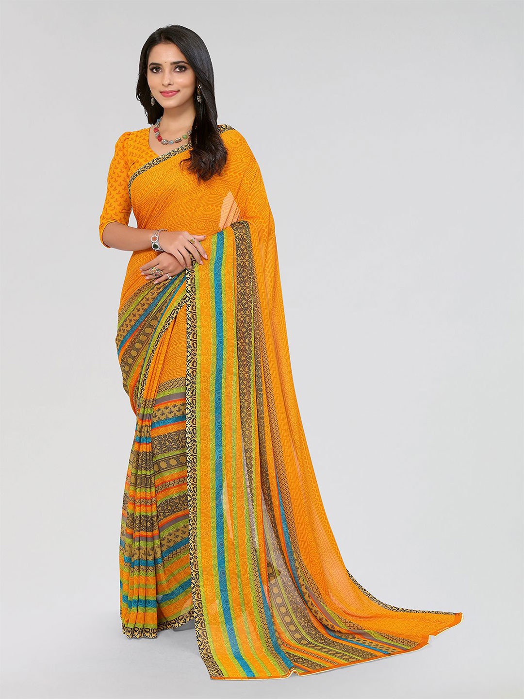 

Moda Rapido Ethnic Motifs Printed Saree, Yellow
