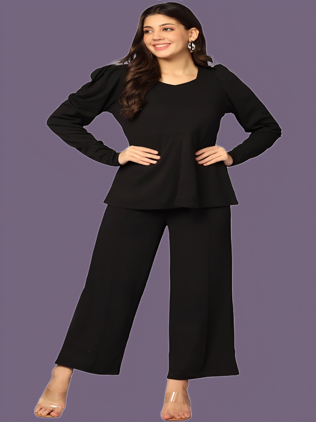 

Fashion FRICKS Women Lycra Top and Bottom Co-Ords Set, Black