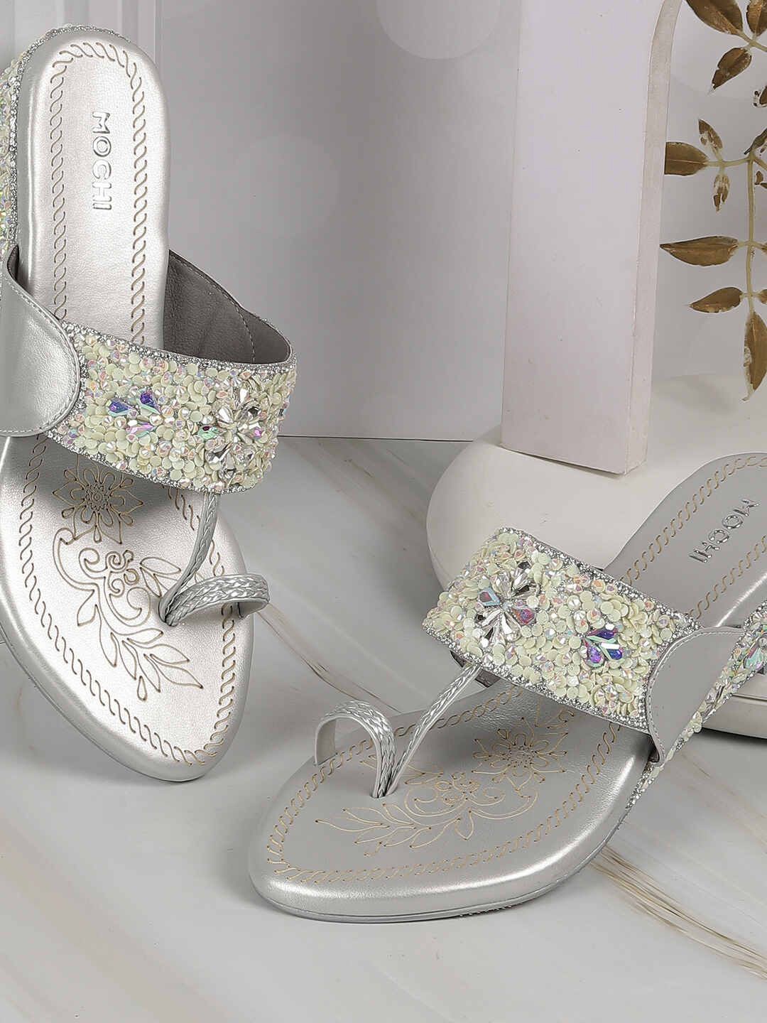 

Mochi Women Embellished Suede Block Heel Sandals, Silver