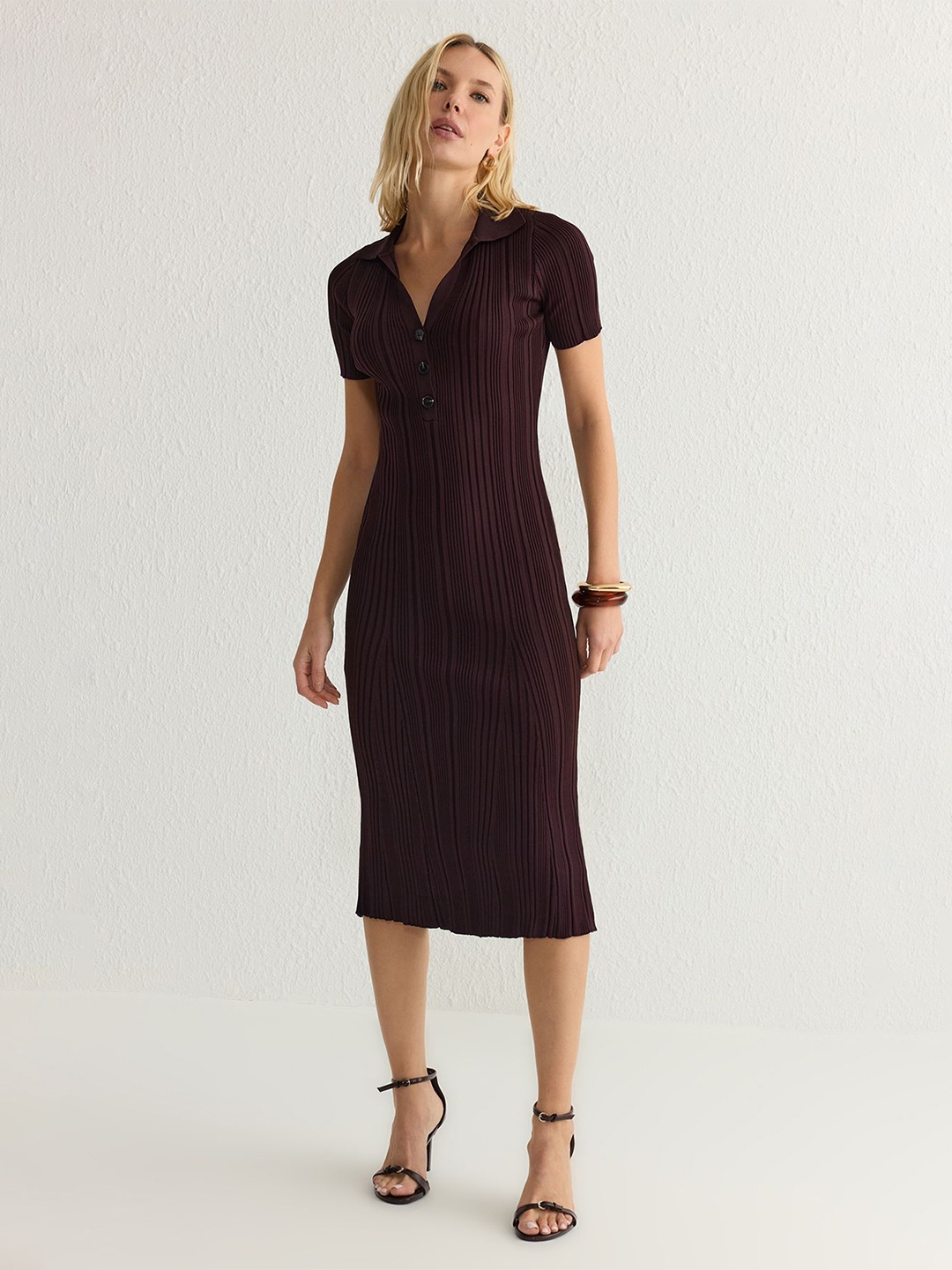 

Trendyol Women Shirt Midi Dress, Brown