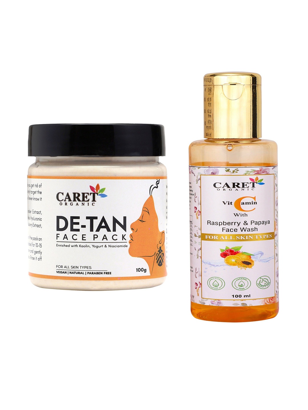 

CARET ORGANIC Set Of 2 Vitamin C Face Wash 100 ml With De-Tan Face Pack 100 g, Multi