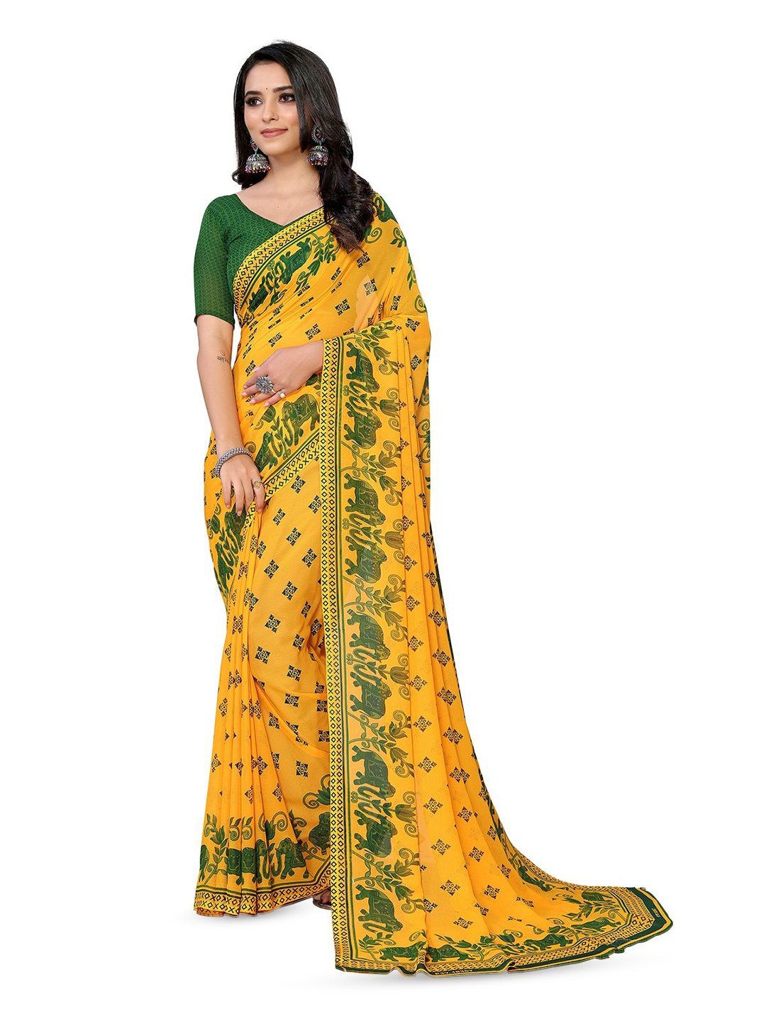 

Moda Rapido Ethnic Motifs Printed Saree, Yellow