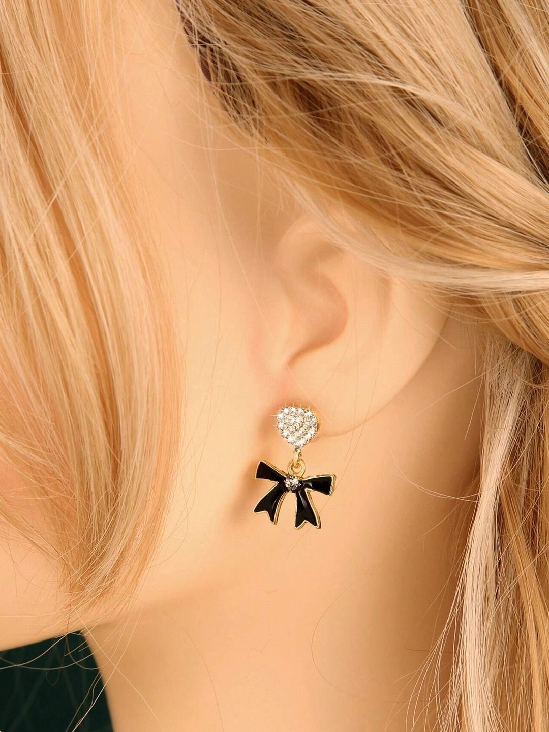 

BEYTER Stainless Steel Gold-Plated Crystals Studded Contemporary Drop Earrings
