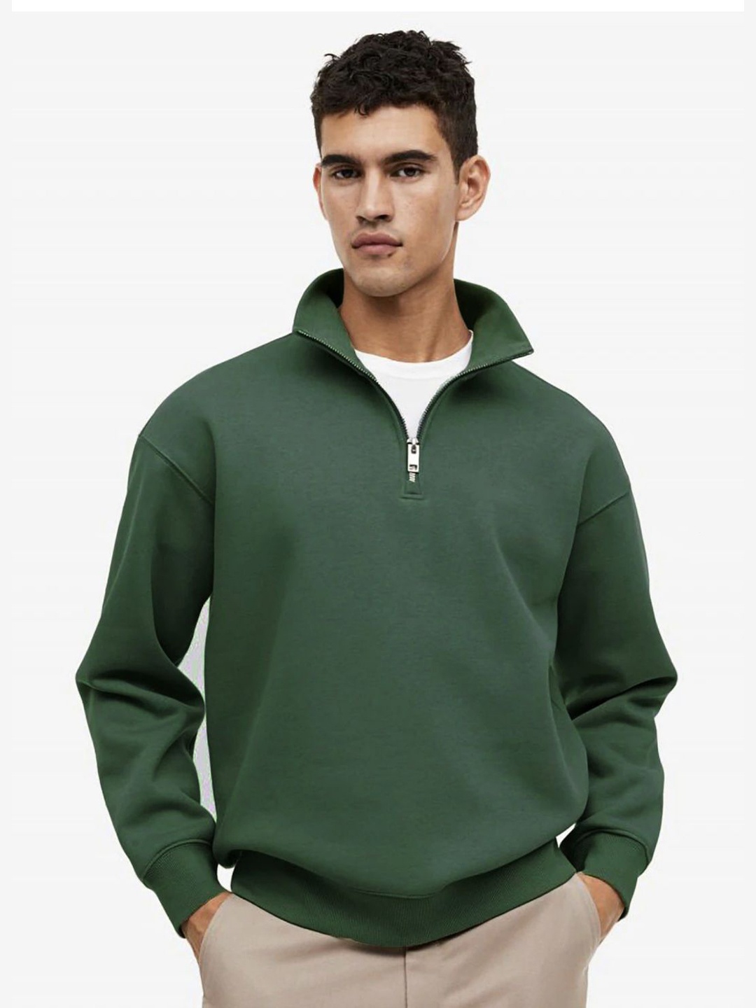 

HILFIRE REGION Men Cotton Half-Zip Sweatshirt, Green