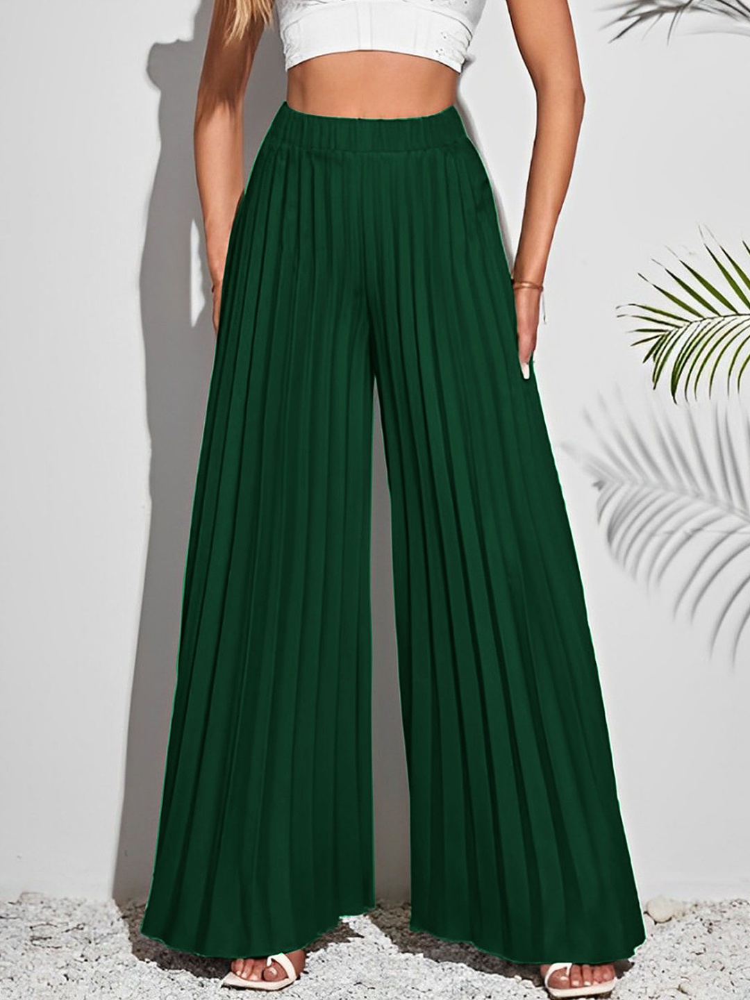 

kintu parantu Women Wide Leg Knitted Palazzos, Green