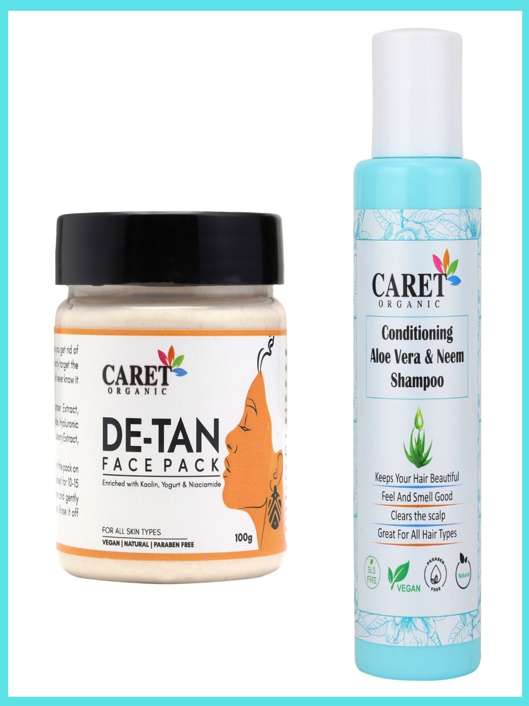 

CARET ORGANIC Set Of 2 De-Tan Face Pack & Aloevera & Neem Conditioning Shampoo, Multi