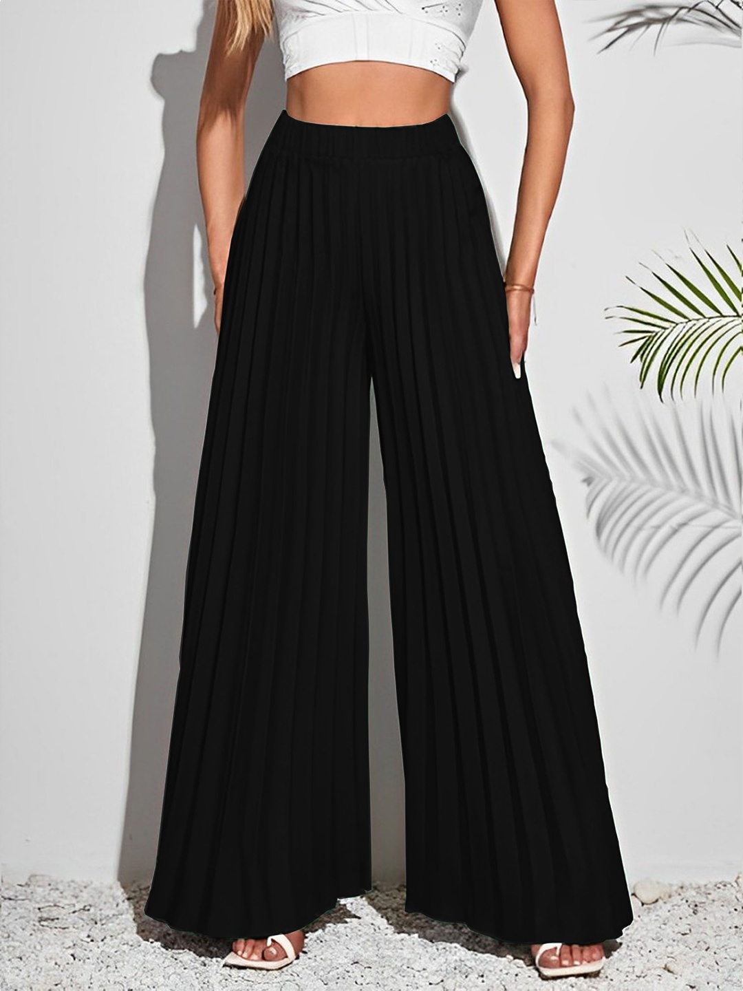 

kintu parantu Women Knitted Palazzos, Black