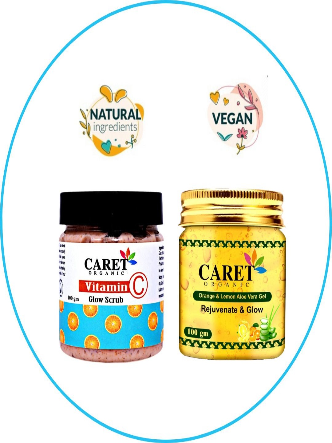 

CARET ORGANIC Set Of 2 Vitamin C Glow Scrub & Vitamin C Orange & Lemon Aloevera Gel -100g, Multi