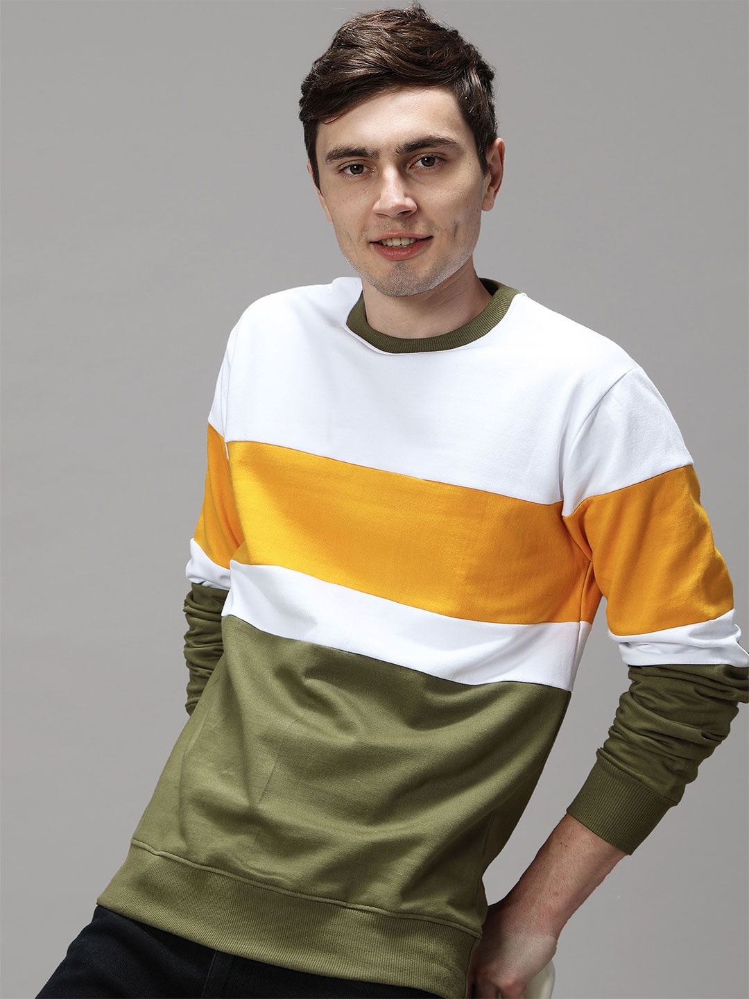 

GREEN AGE Men Colourblocked Sweatshirt, White