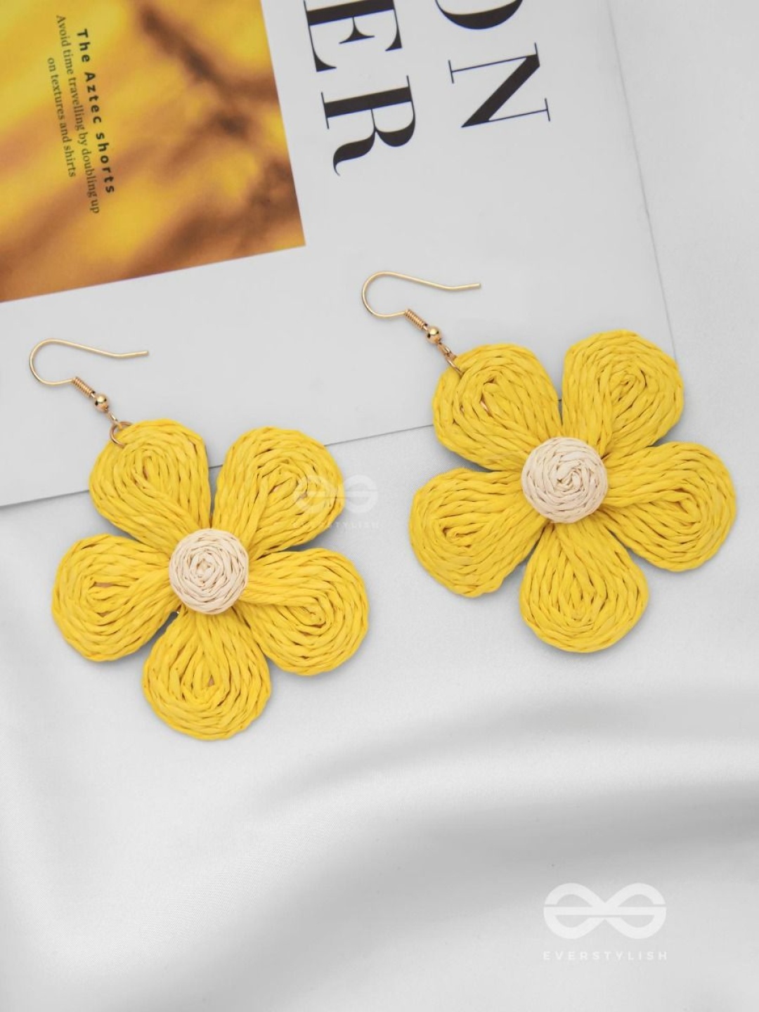 

EVERSTYLISH Artificial Stones and Beads Floral Drop Earrings, Yellow