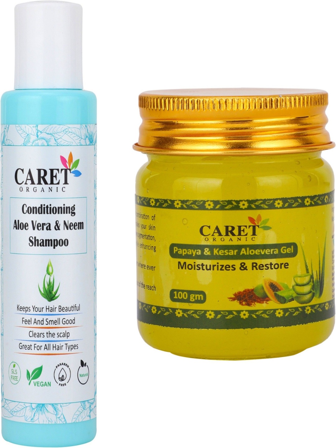 

CARET ORGANIC Set Of 2 Aloevera & Neem Shampoo & Aloevera Gel - 100 g Each, White