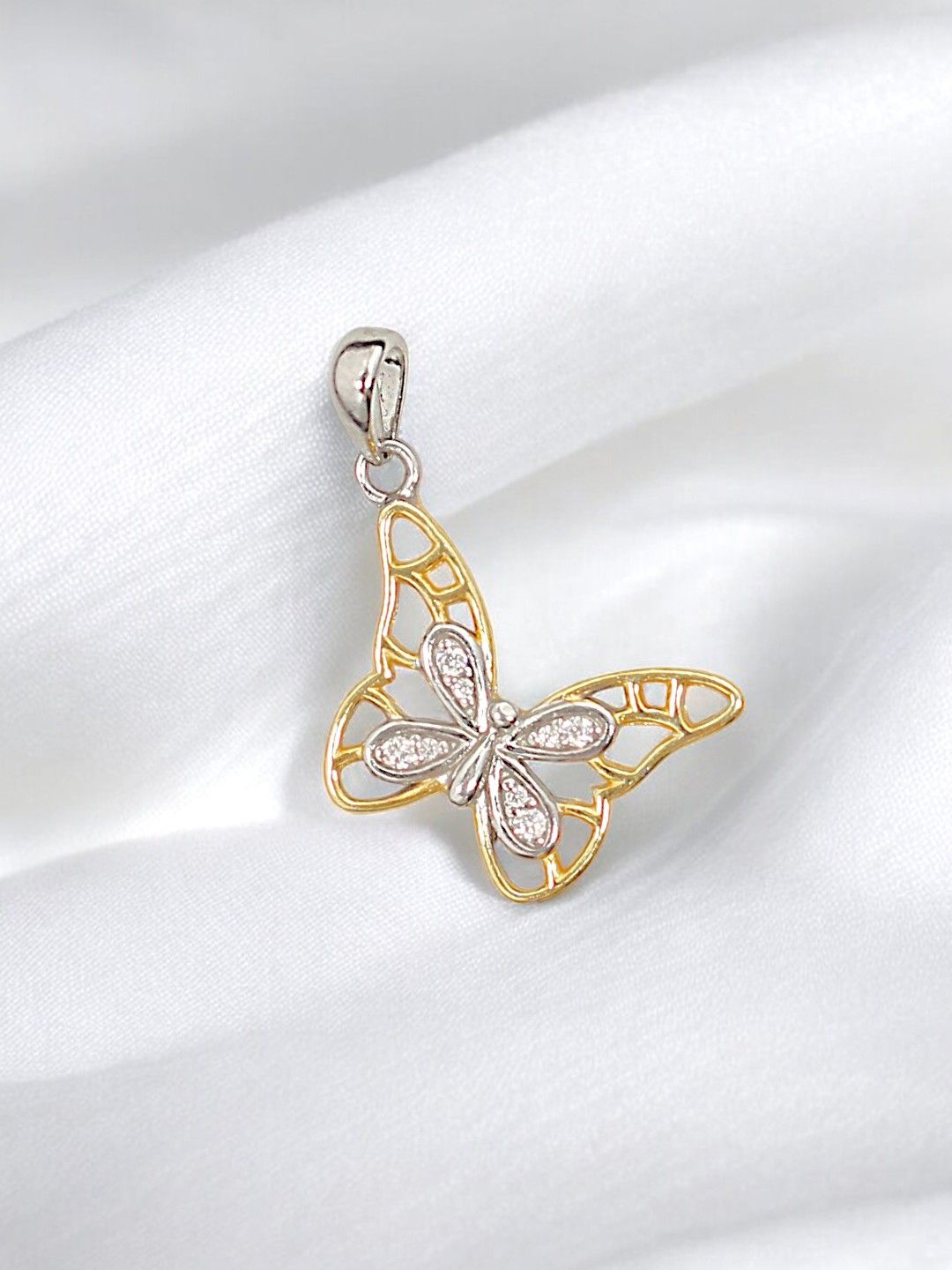 

Taraash 925 Sterling Silver Cubic Zirconia Studded Butterfly Pendants, Gold