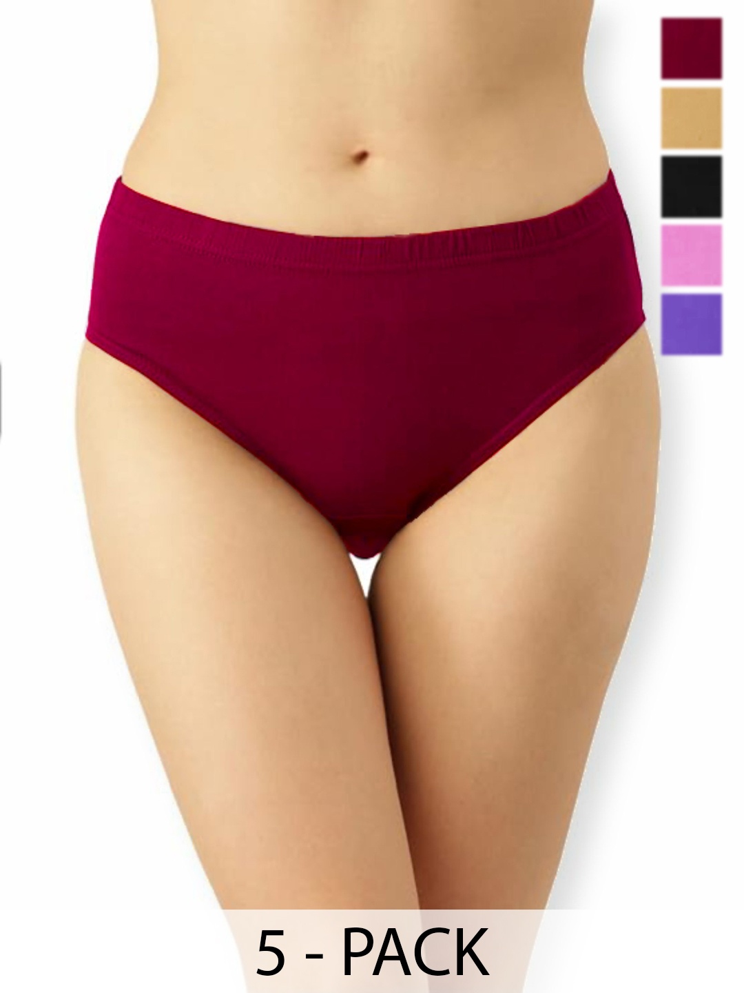 

inner element Women Pack Of 5 Pure Cotton Mid Rise Hipster Briefs, Black