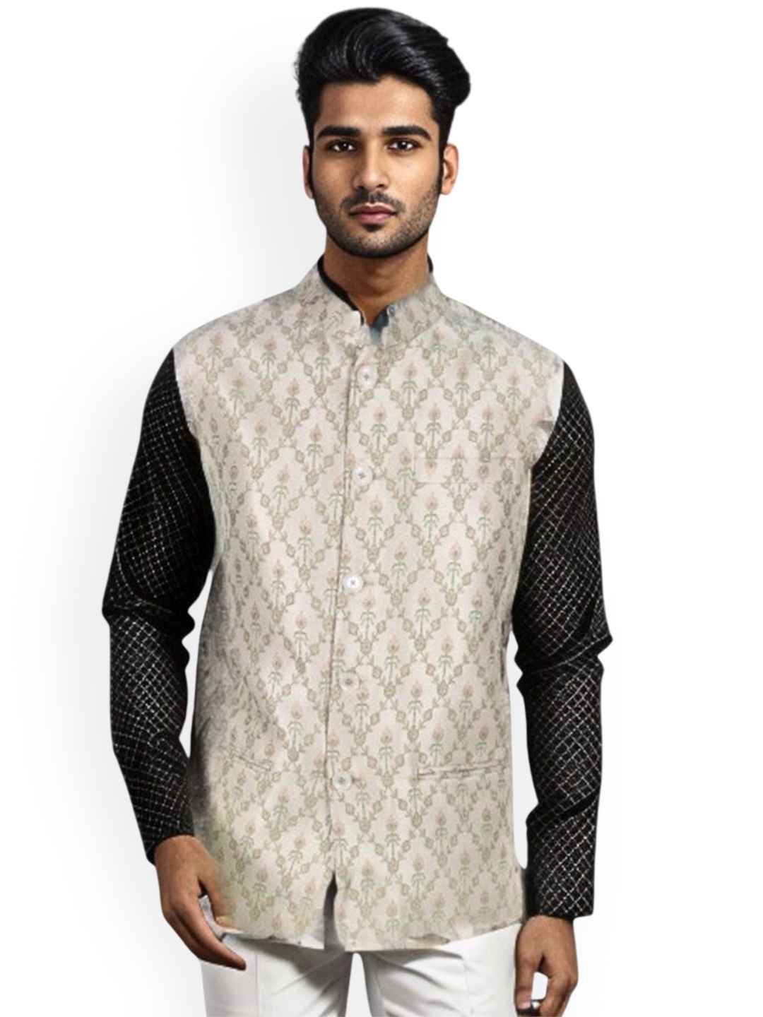 

Blacksmith Woven Design Nehru Jacket, Beige