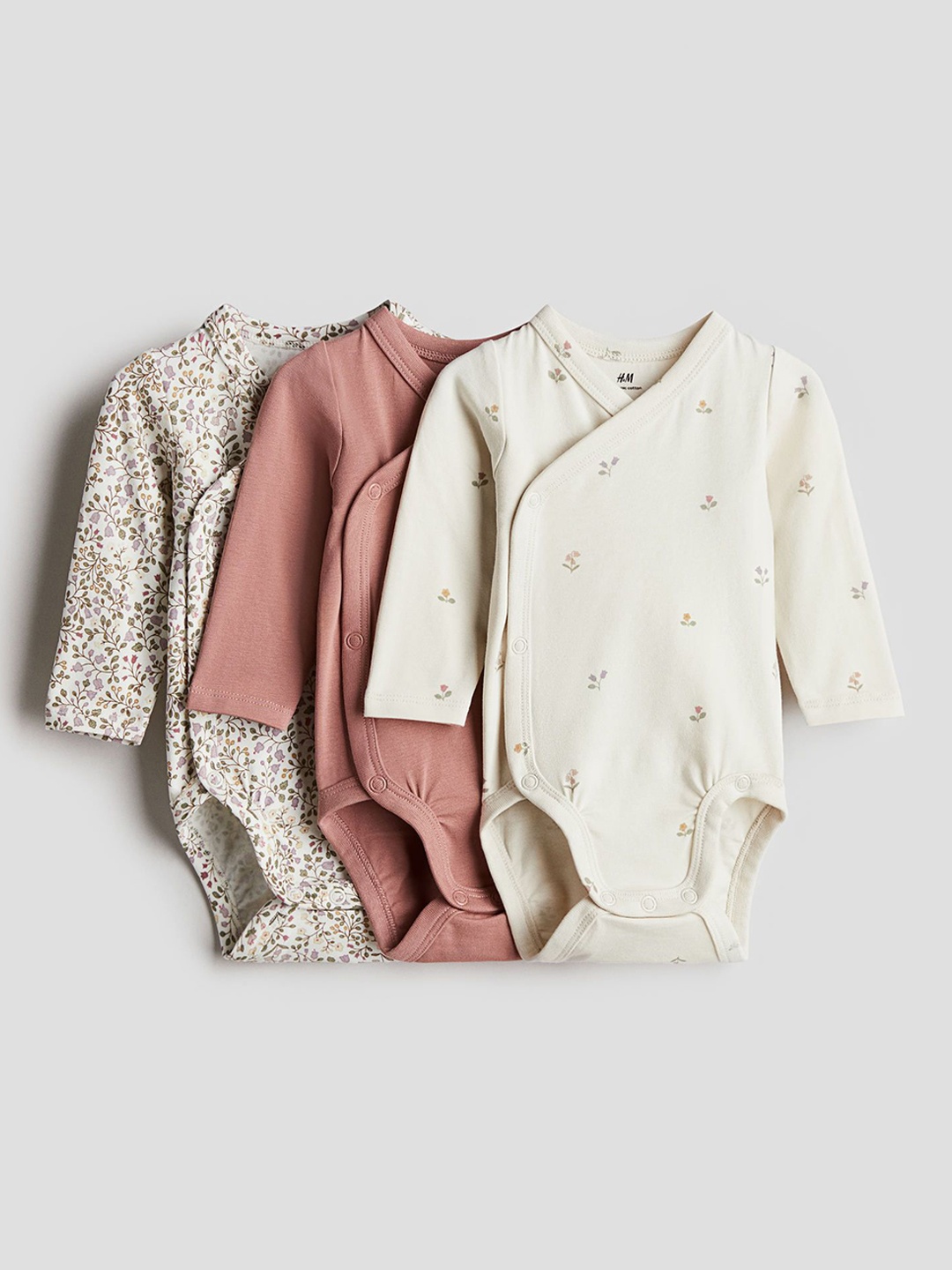 

H&M 3-Pack Wrapover Bodysuits, Pink