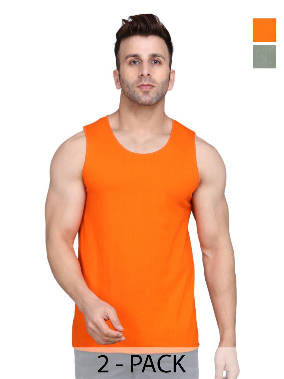 

WOOSTRO Men Pack Of 2 Solid Round Neck Cotton Slim Fit T-shirts, Orange