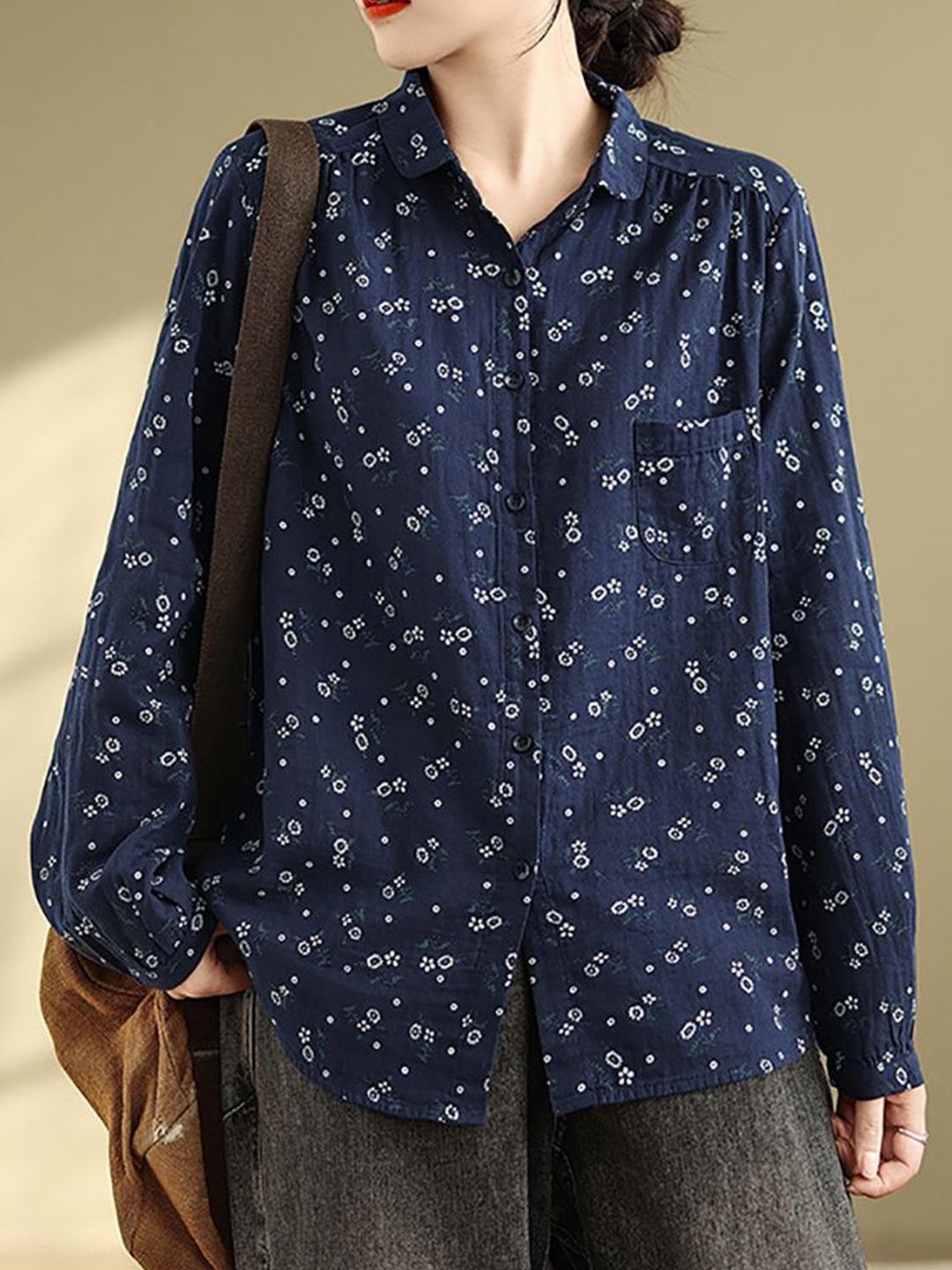 

StyleCast x Revolte Women Boxy Opaque Printed Casual Shirt, Navy blue