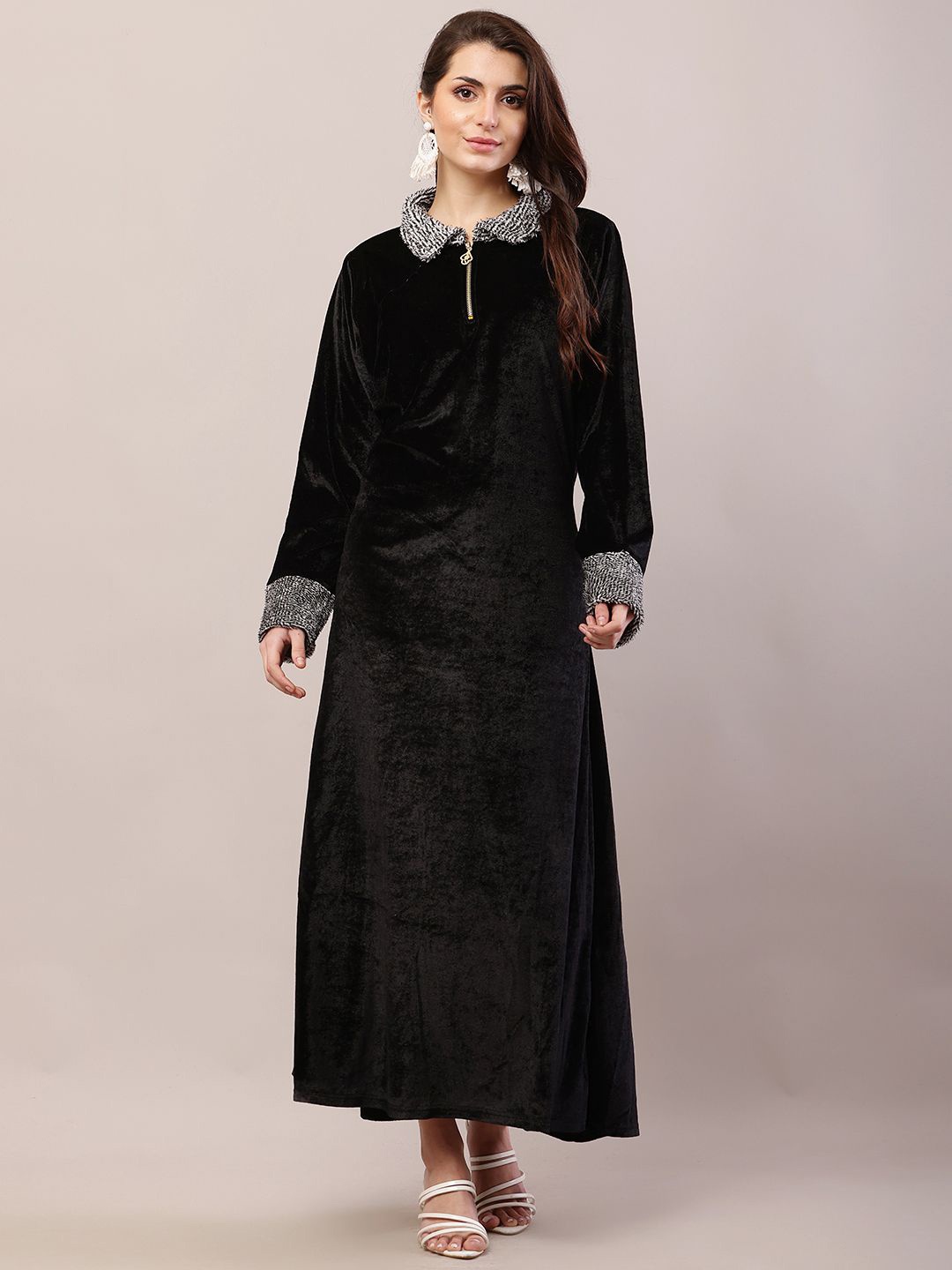 

Raabta Fashion Velvet Maternity Maxi Dress, Black
