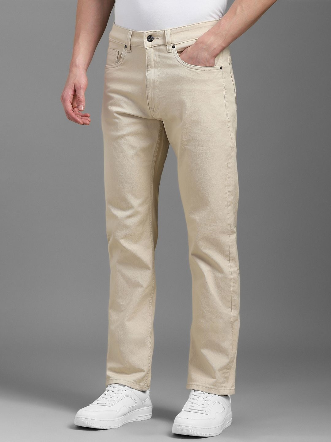 

Louis Philippe Jeans Men Cotton Mid-Rise Slim Fit Jeans, Beige