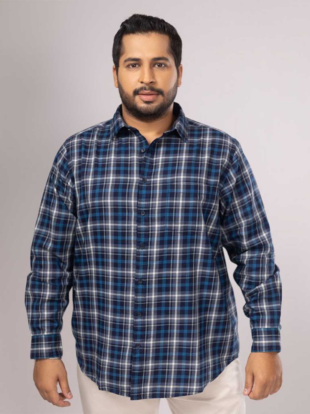 

Sizeupp Men Plus Size Standard Oversized Fit Tartan Checked Cotton Casual Shirt, Navy blue