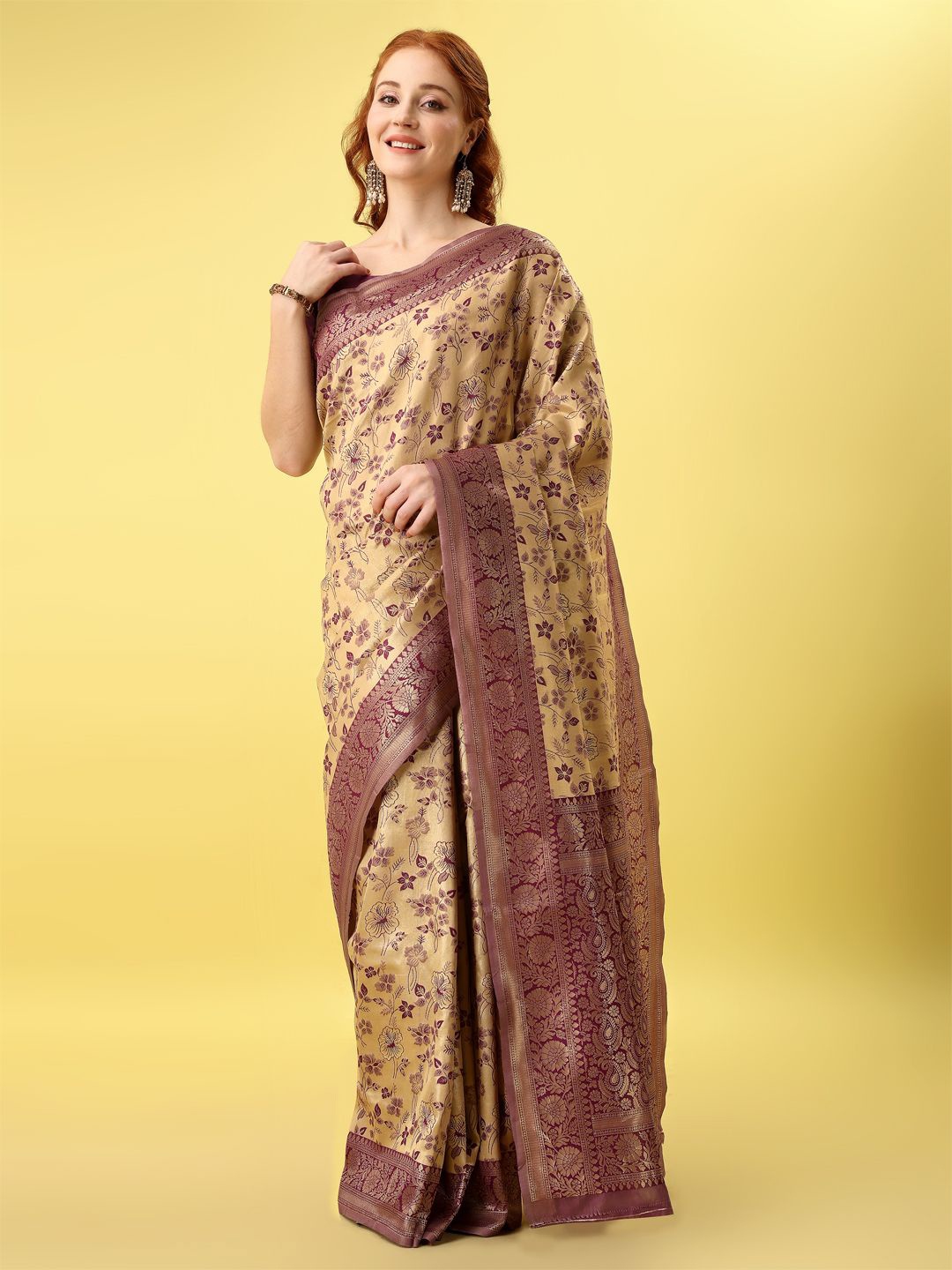 

F FASHION Woven Design Zari Banarasi Saree, Magenta