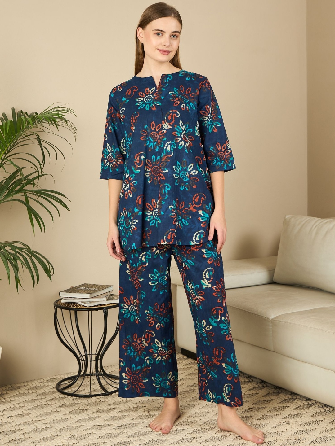 

July Women Printed Night suit, Blue