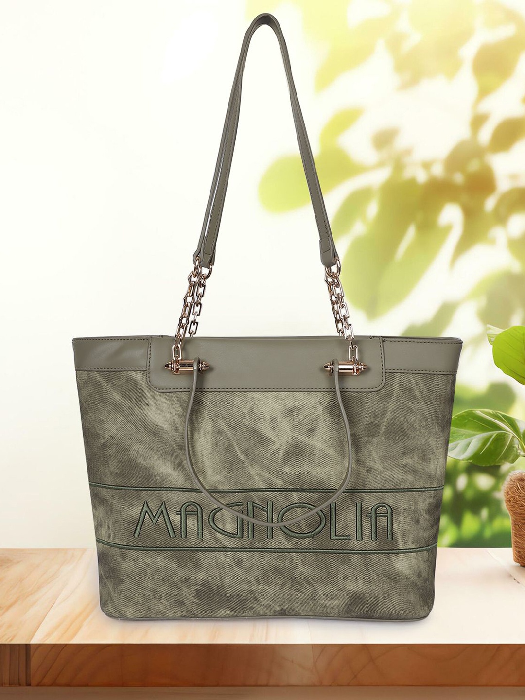 

MAGNOLIA Printed PU Structured Tote Bag, Green