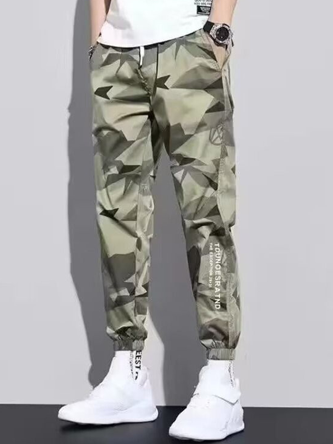

StyleCast Men Cotton Abstract Printed Joggers, Green