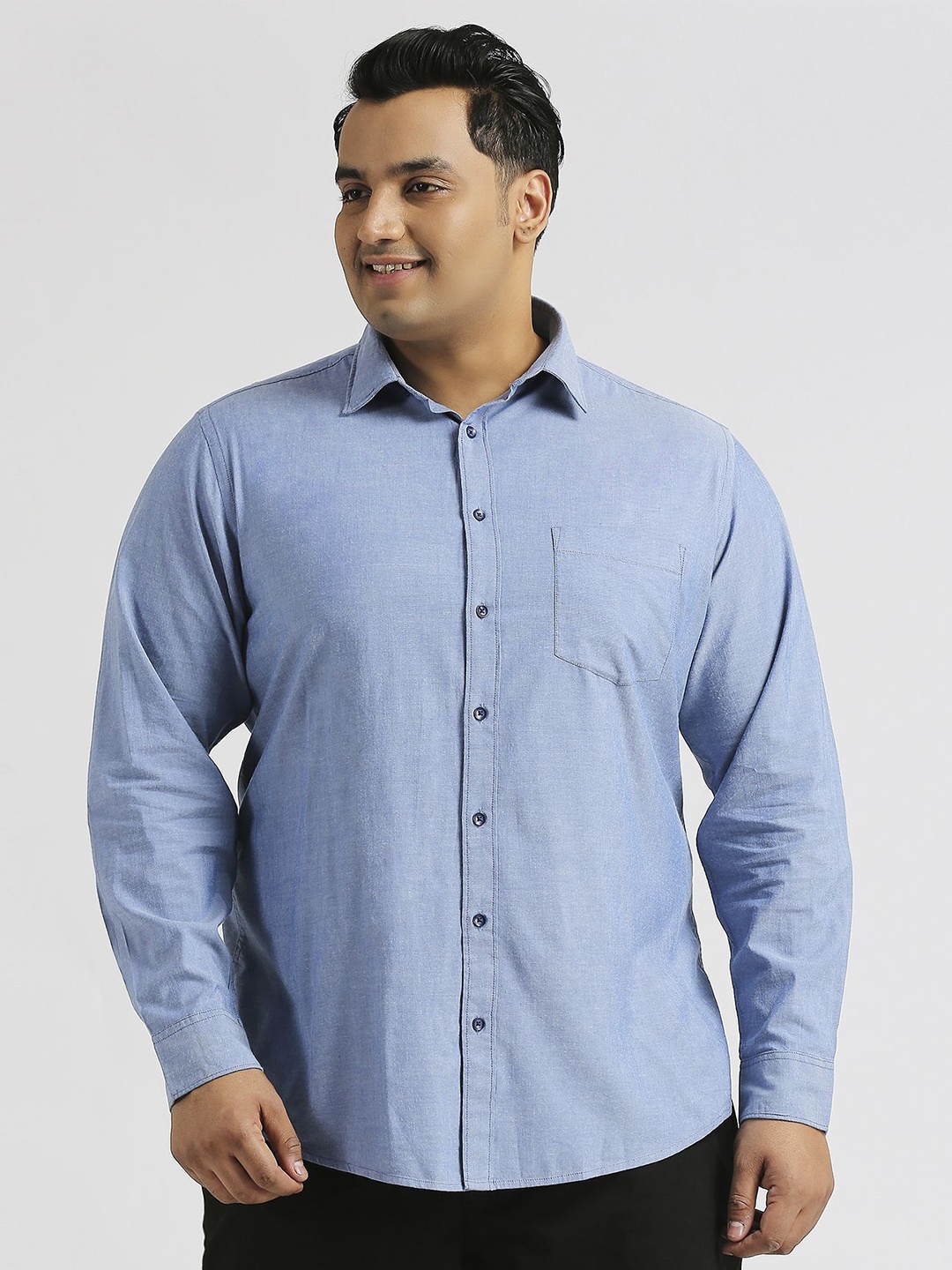 

Sizeupp Men Plus Size Standard Oversized Fit Spread Collar Solid Cotton Casual Shirt, Blue