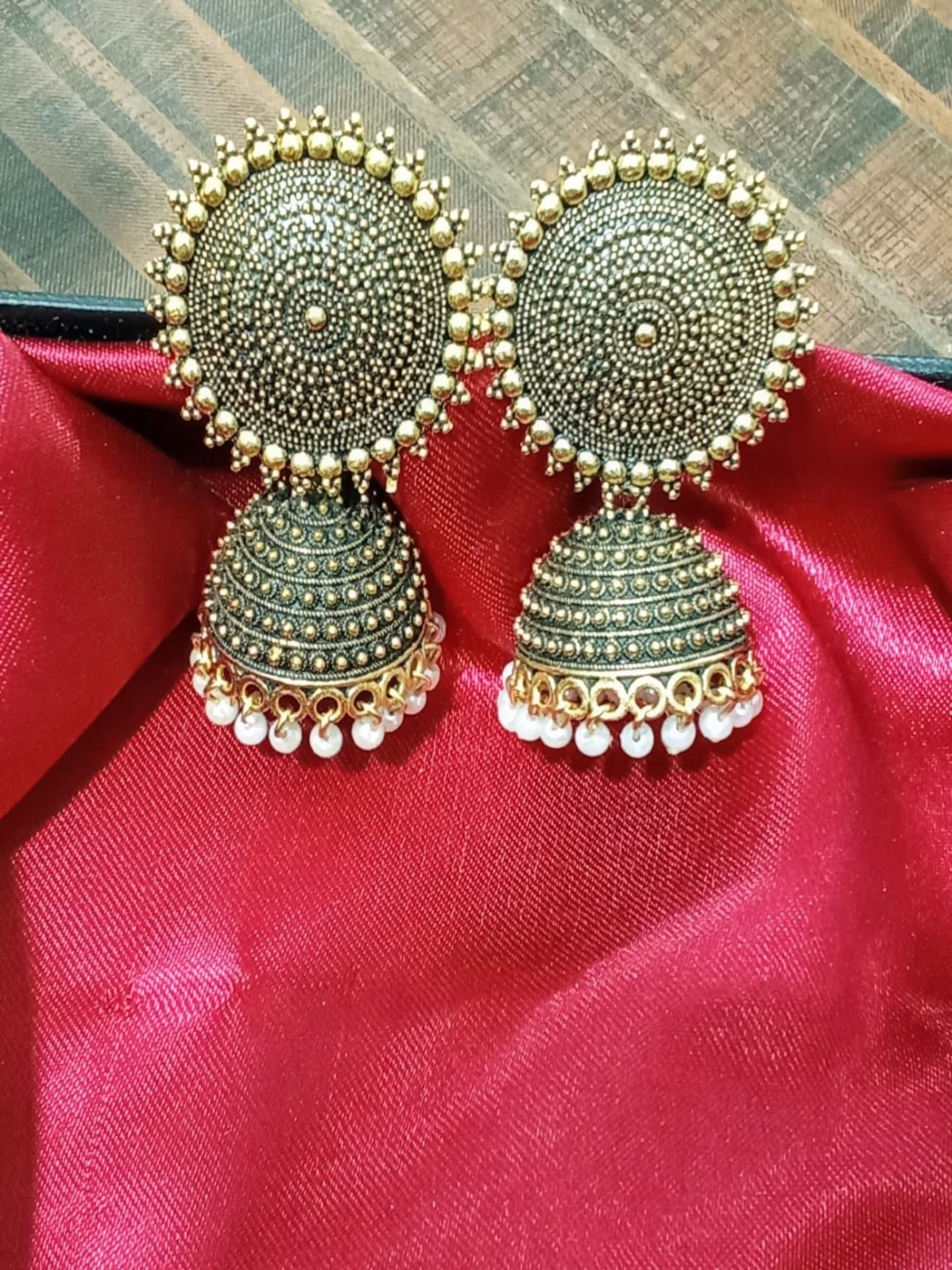 

JMBW INTERNATIONAL Set Of 2 Gold-Plated Artificial Beaded Dome Shaped Jhumkas