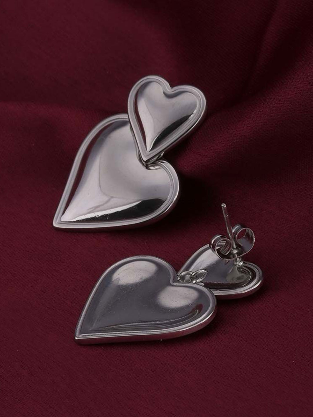 

PALMONAS 18KT Silver Plated Stainless Steel Double Heart Shaped Drop Earrings, Gold