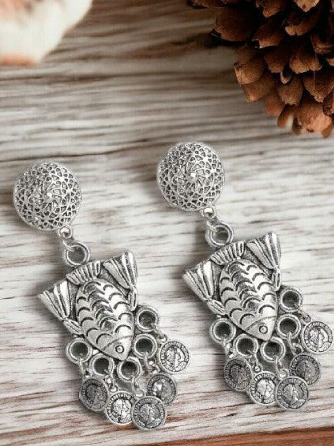 

Sangria Silver-Plated Coin Contemporary Oxidised Drop Earrings