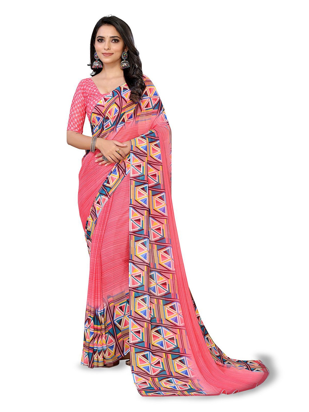 

Moda Rapido Geometric Printed Saree, Pink