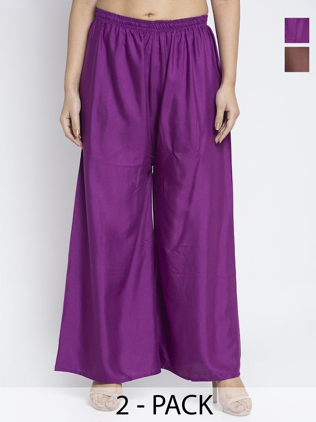 

GRACIT Women Pack Of 2 Flared Knitted Palazzos, Purple