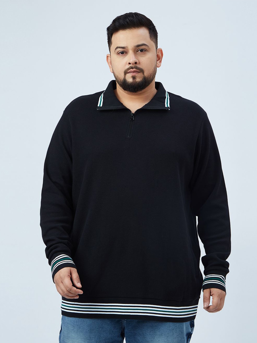 

Santonio Men Plus Size Shirt Collar Sweatshirt, Black