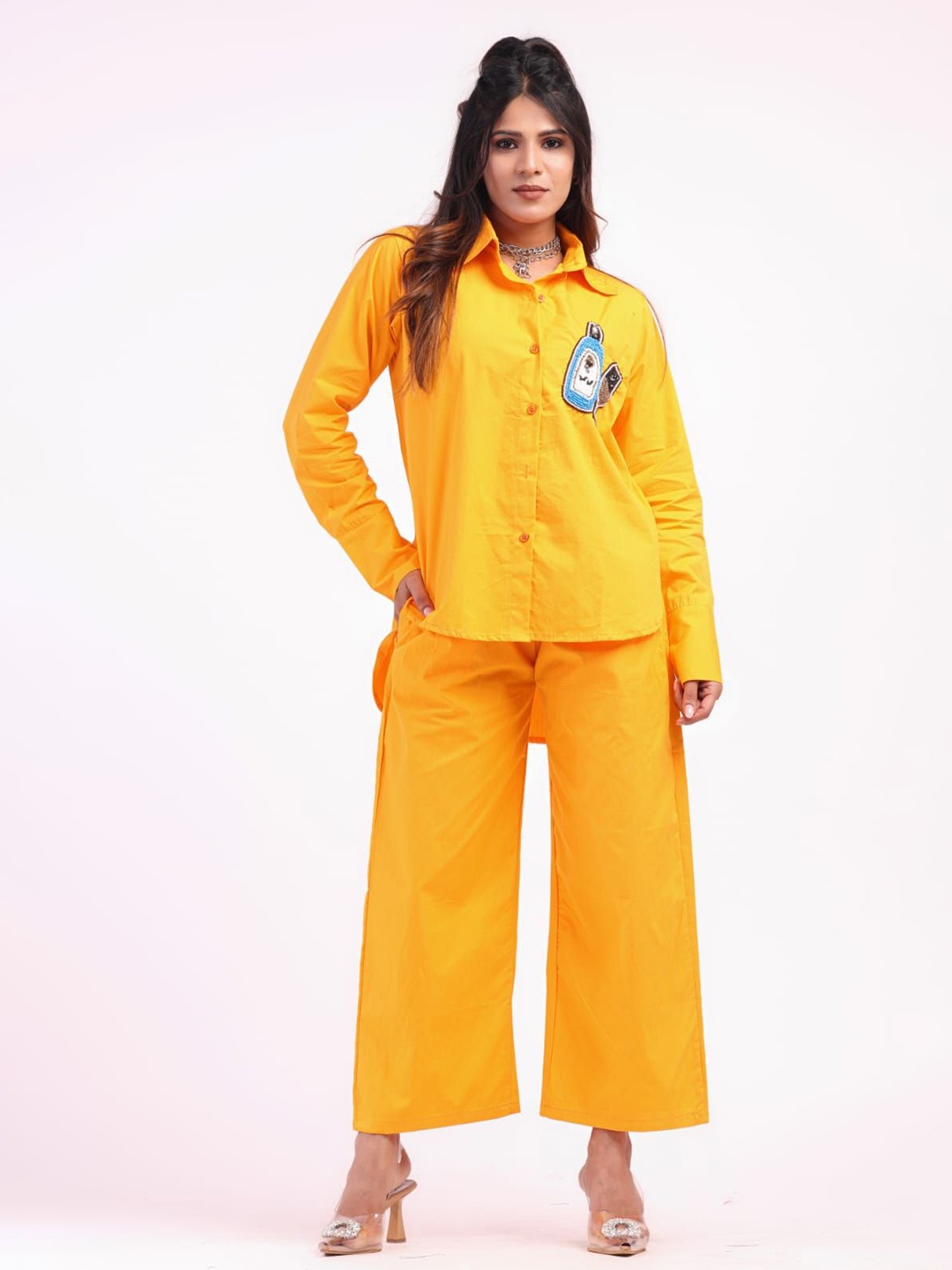 

HIGH BUY Long Sleeves Pure Cotton Shirt With Trousers, Mustard