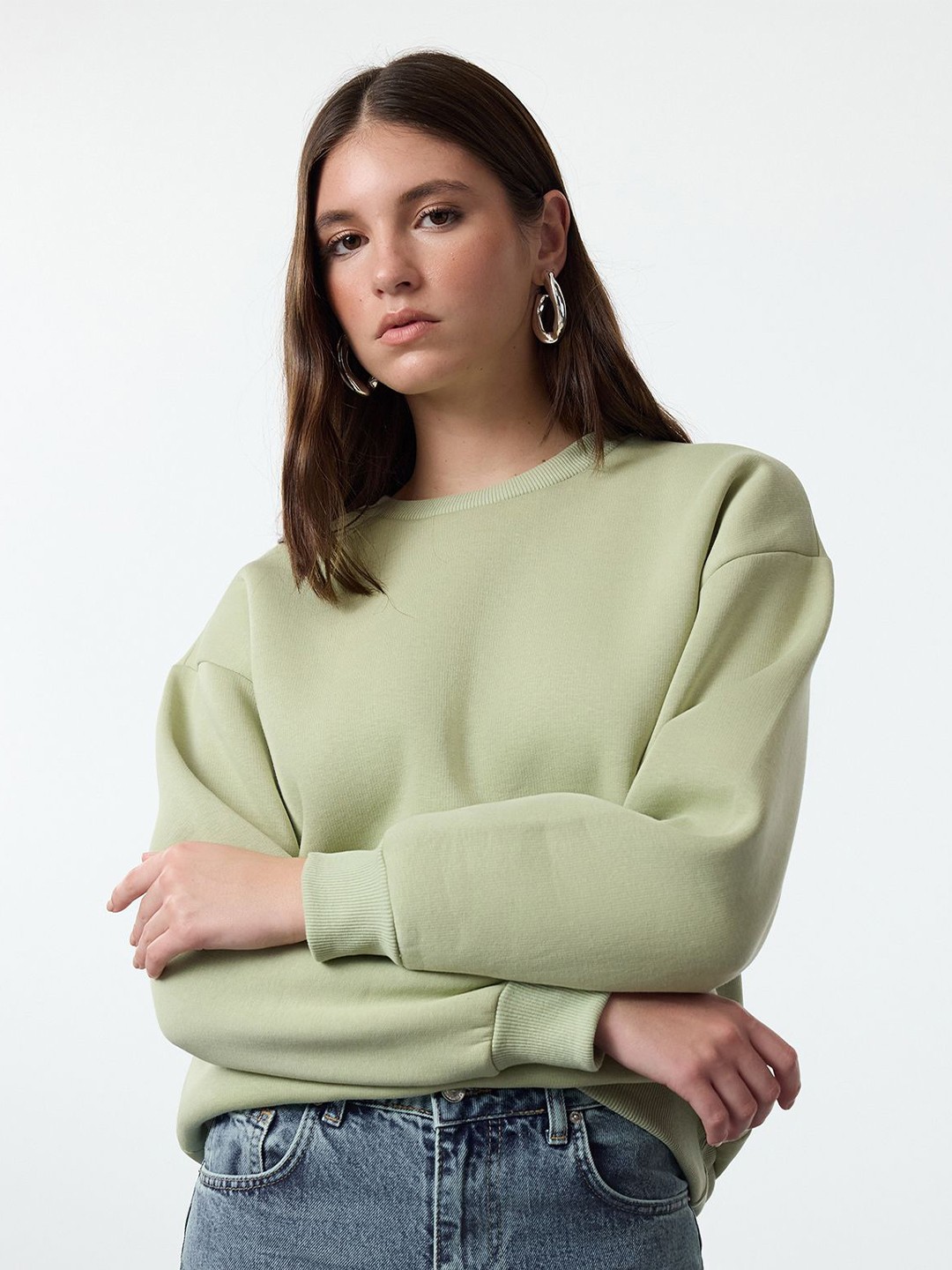 

Trendyol Women Round Neck Sweatshirt, Green