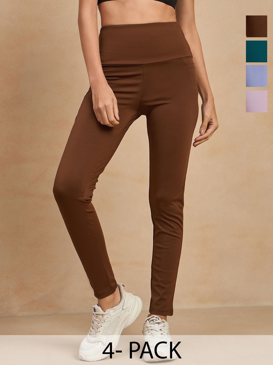 

COLOR CAPITAL Women Pack of 4 Skin Fit Antimicrobial Sports Tights, Brown