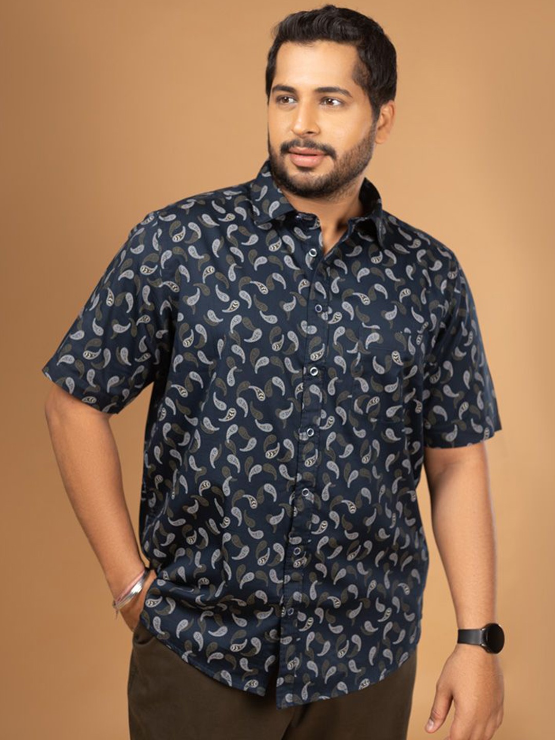 

Sizeupp Men Plus Size Standard Oversized Fit Ethnic Motifs Printed Cotton Casual Shirt, Blue