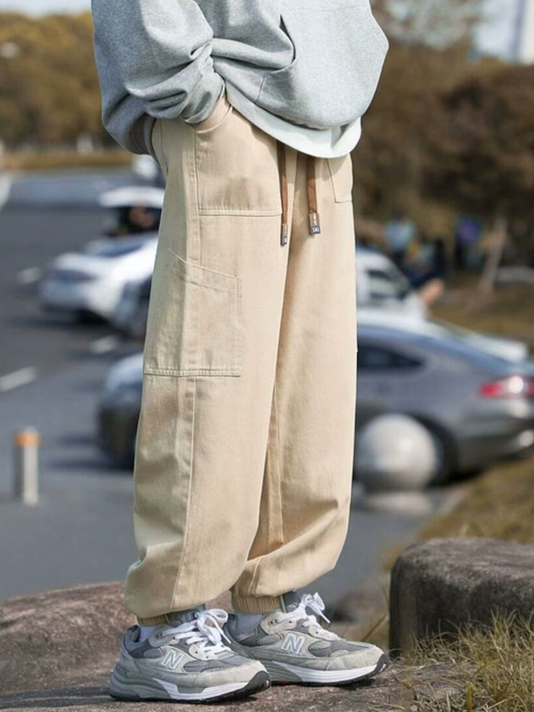 

StyleCast Men Straight Fit Mid-Rise Cotton Joggers Trouser, Beige
